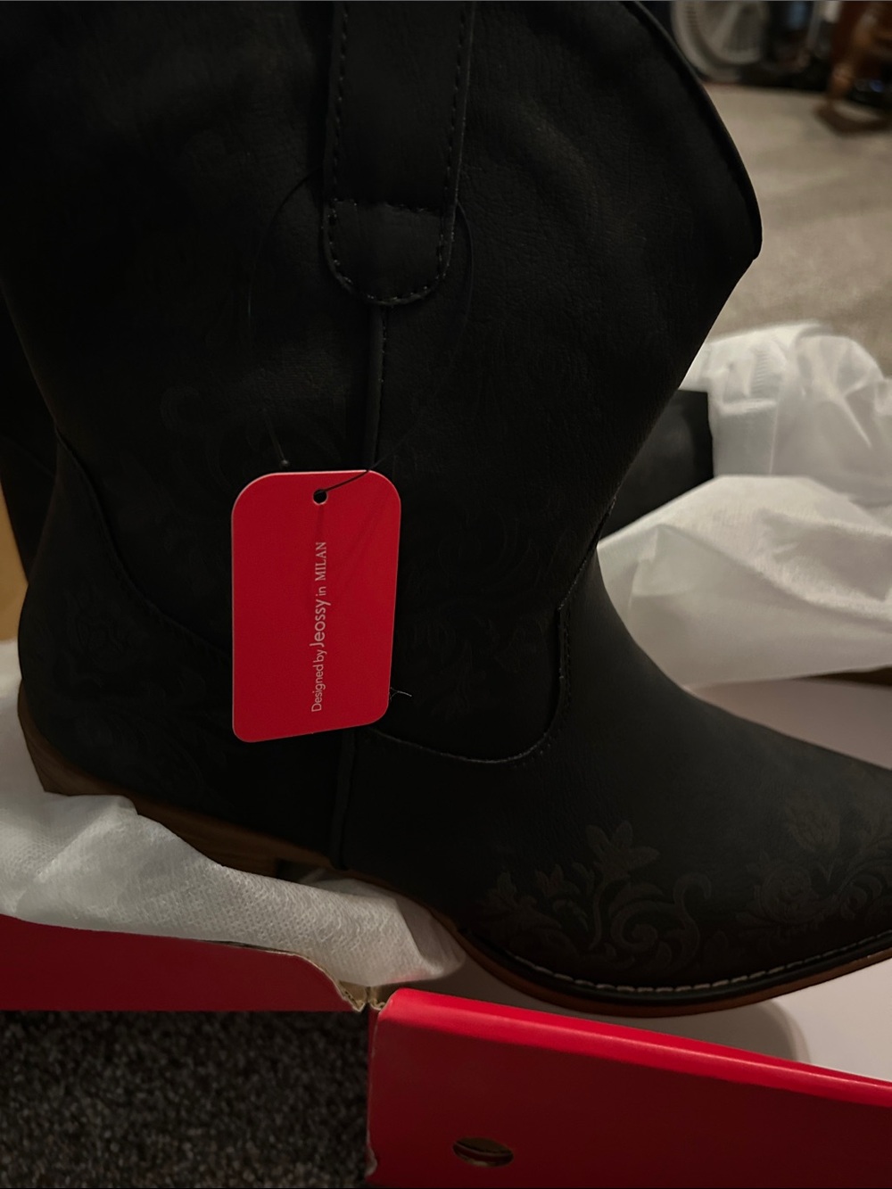 Women's Black Western Ankle Boots - Classic Floral Detail
